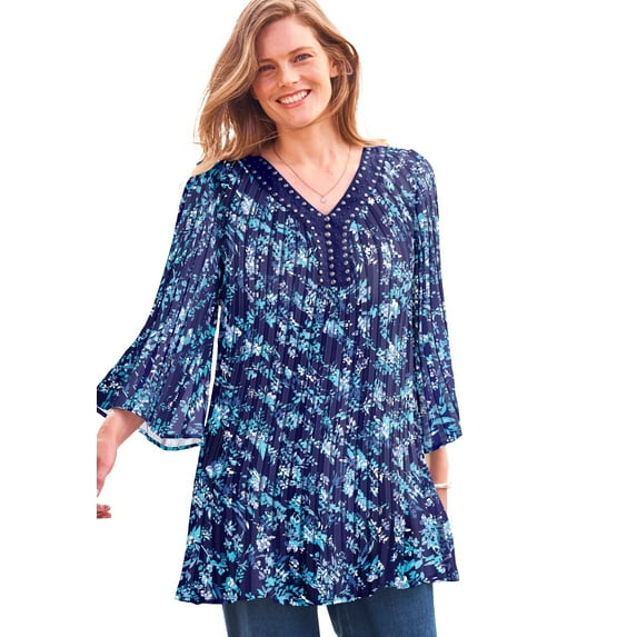 Woman Within Women's Plus Size Embellished Pleated Blouse