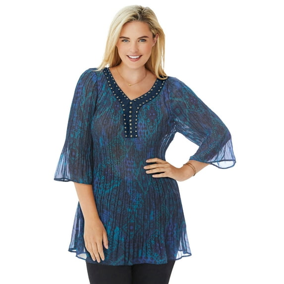 Woman Within Plus Size Embellished Pleated Blouse