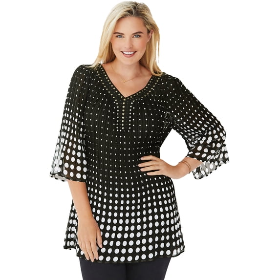 Woman Within Plus Size Embellished Pleated Blouse