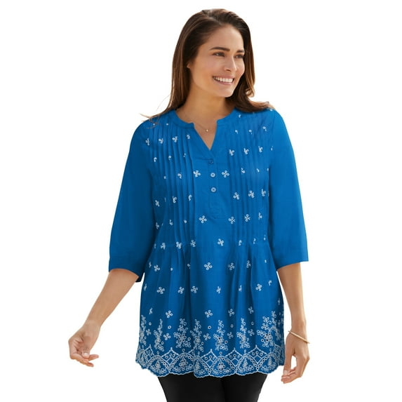 Woman Within Women's Plus Size Embroidered Cotton Tunic
