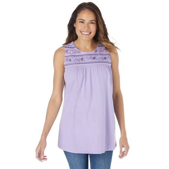 Woman Within Plus Size Embroidered Crewneck Tank