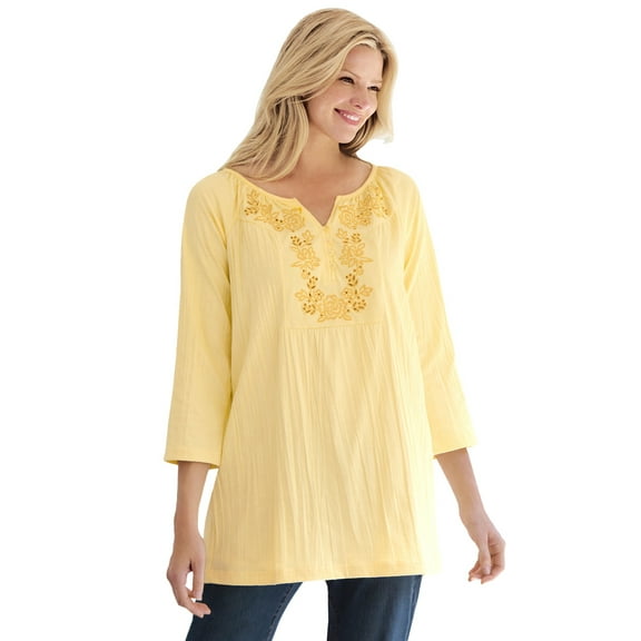 Woman Within Plus Size Embroidered Crinkle Tunic
