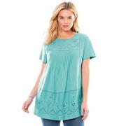 Woman Within Women's Plus Size Embroidered Eyelet Pintucked Tunic