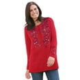 thumbnail image 1 of Woman Within Plus Size Embroidered Henley Tee, 1 of 3