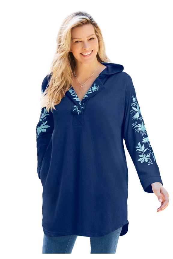 Plus Size Embroidered Hoodie Sweatshirt