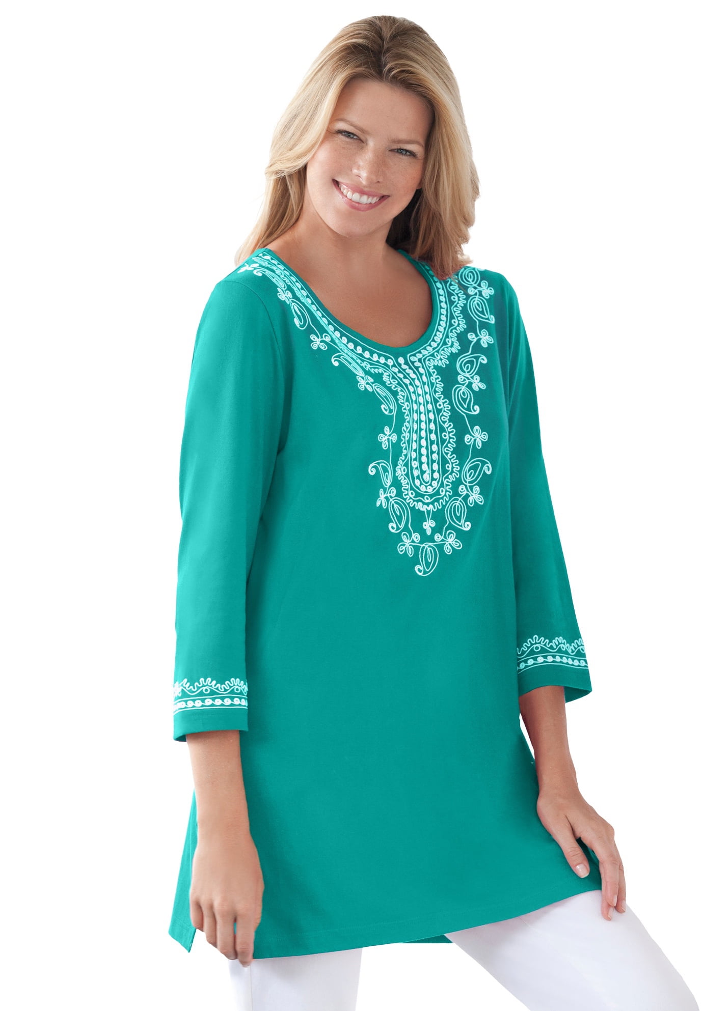 Woman Within Women's Plus Size Embroidered Knit Tunic Tunic