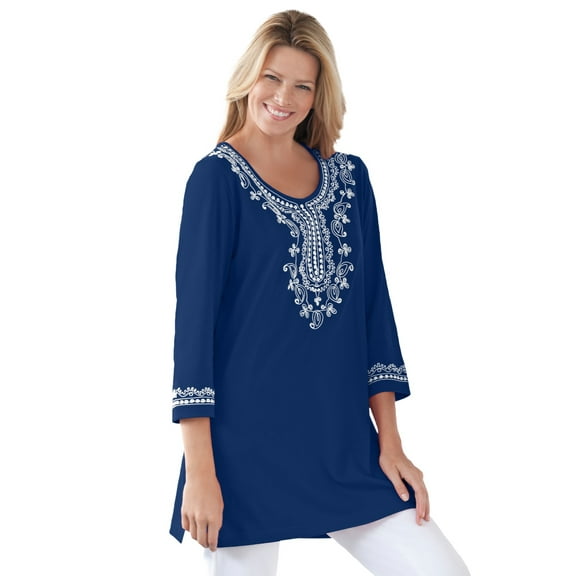 Woman Within Plus Size Embroidered Knit Tunic