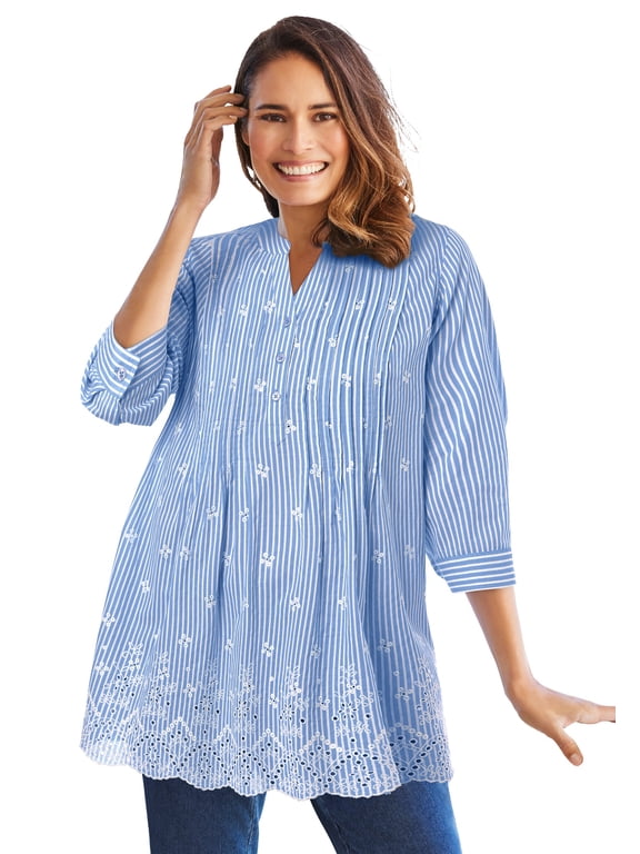 Plus Size Embroidered Pintuck Tunic