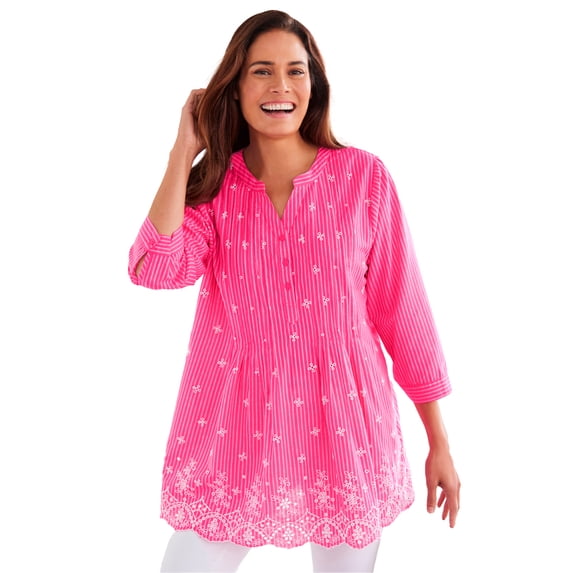 Woman Within Plus Size Embroidered Pintuck Tunic