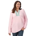 thumbnail image 1 of Woman Within Plus Size Embroidered Thermal Henley Tee, 1 of 6