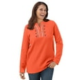 thumbnail image 1 of Woman Within Plus Size Embroidered Thermal Henley Tee, 1 of 3