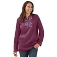 thumbnail image 1 of Woman Within Plus Size Embroidered Thermal Henley Tee, 1 of 5