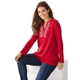 thumbnail image 1 of Woman Within Plus Size Embroidered Thermal Henley Tee, 1 of 5