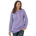 thumbnail image 1 of Woman Within Plus Size Embroidered Thermal Henley Tee, 1 of 5