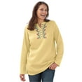 thumbnail image 1 of Woman Within Plus Size Embroidered Thermal Henley Tee, 1 of 6