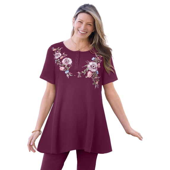 Woman Within Plus Size Embroidered Thermal Tunic