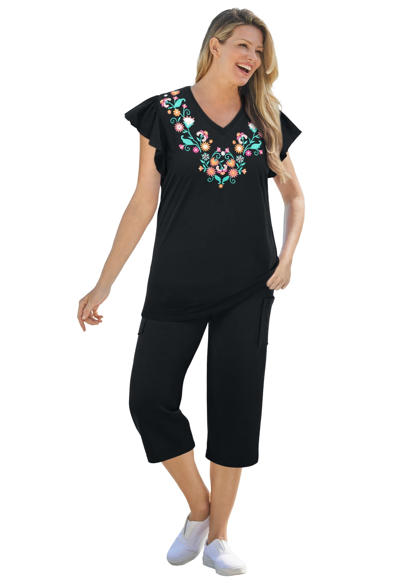 Plus Size Embroidered V-Neck Tunic