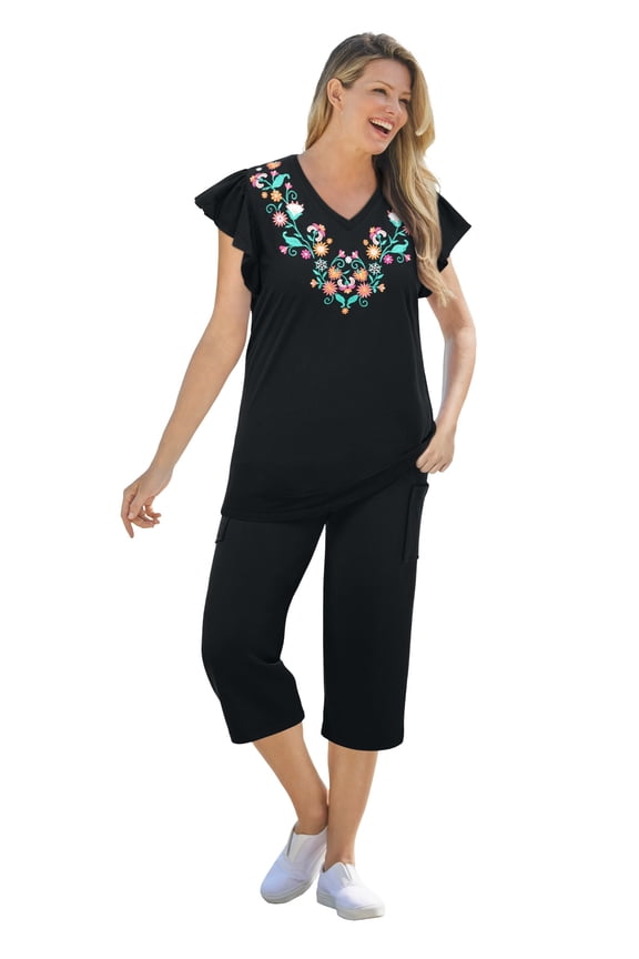 Plus Size Embroidered V-Neck Tunic
