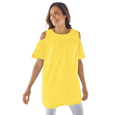 Woman Within Plus Size Eyelet Cold-Shoulder Tunic