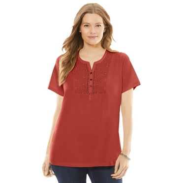 Woman Within Plus Size Eyelet Henley Tee