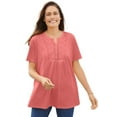 thumbnail image 1 of Woman Within Plus Size Eyelet Henley Tee, 1 of 6