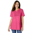 thumbnail image 1 of Woman Within Plus Size Eyelet Henley Tee, 1 of 5