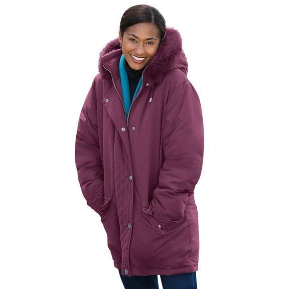 Woman Within Plus Size Faux Fur Down Parka Coat