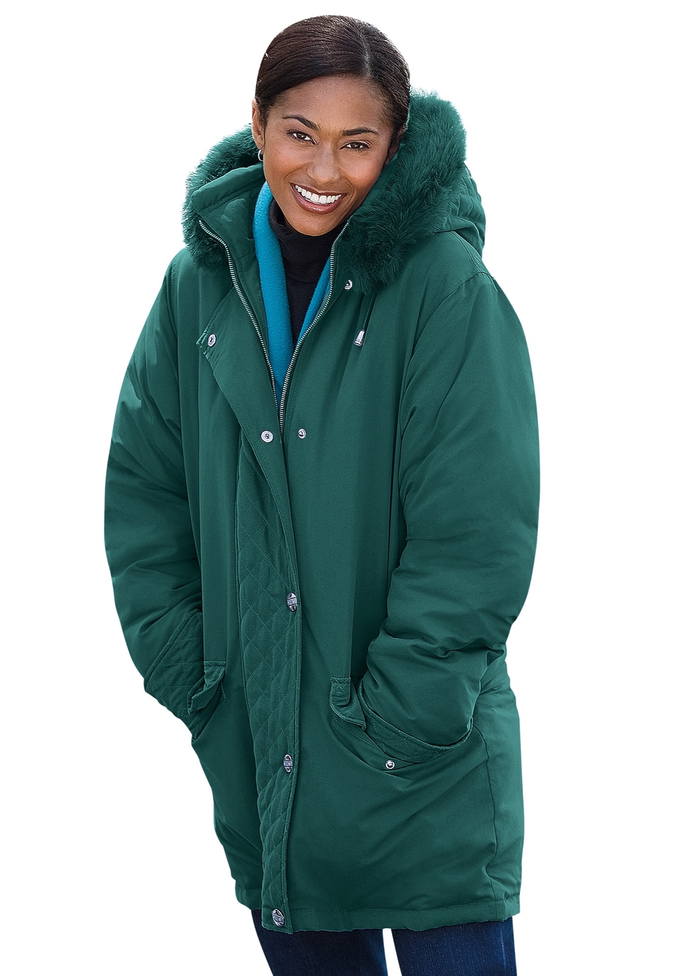 Woman Within Plus Size Faux Fur Down Parka Coat
