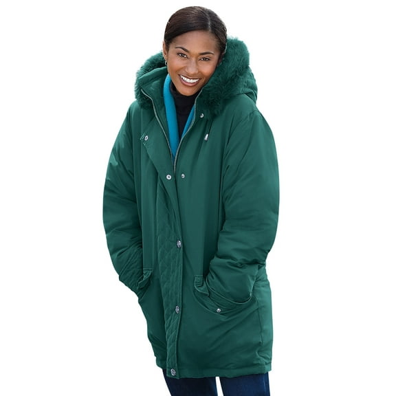 Woman Within Plus Size Faux Fur Down Parka Coat