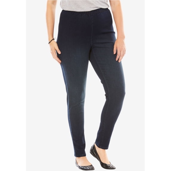 Woman Within Plus Size Pull-On Elastic-Waist Stretch Fineline Denim Jeans