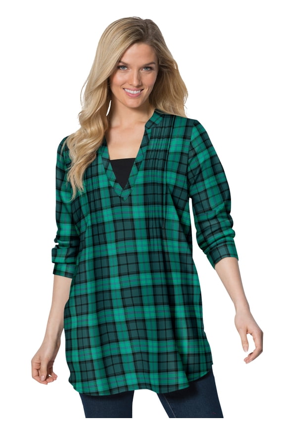 Plus Size Flannel Tunic With Layered Look