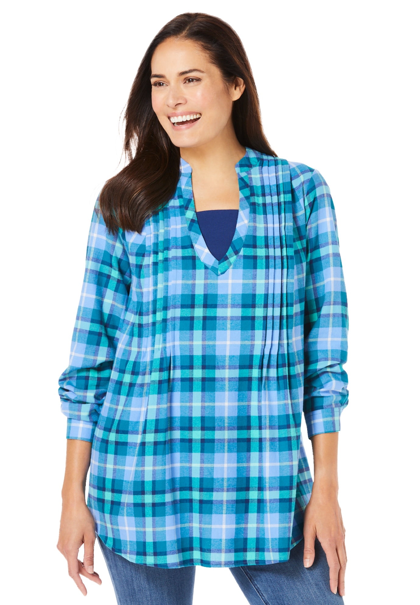 Woman Within Plus Size Flannel Tunic With Layered Look - Walmart.com