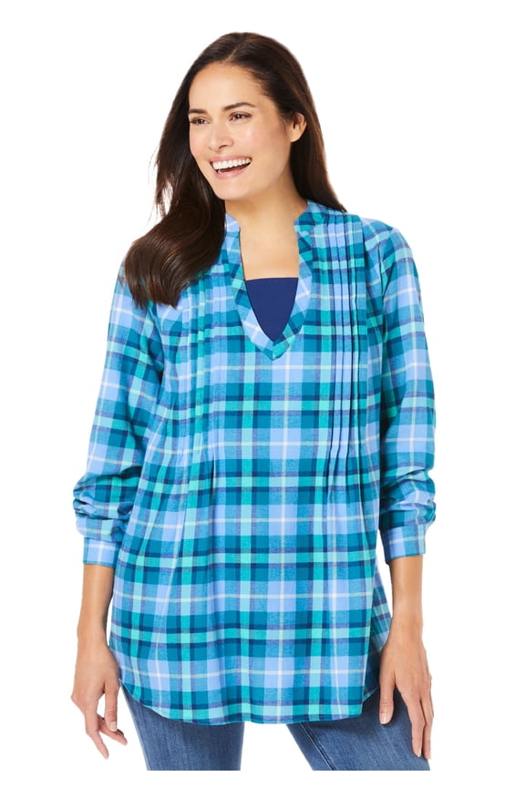 Plus Size Flannel Tunic With Layered Look