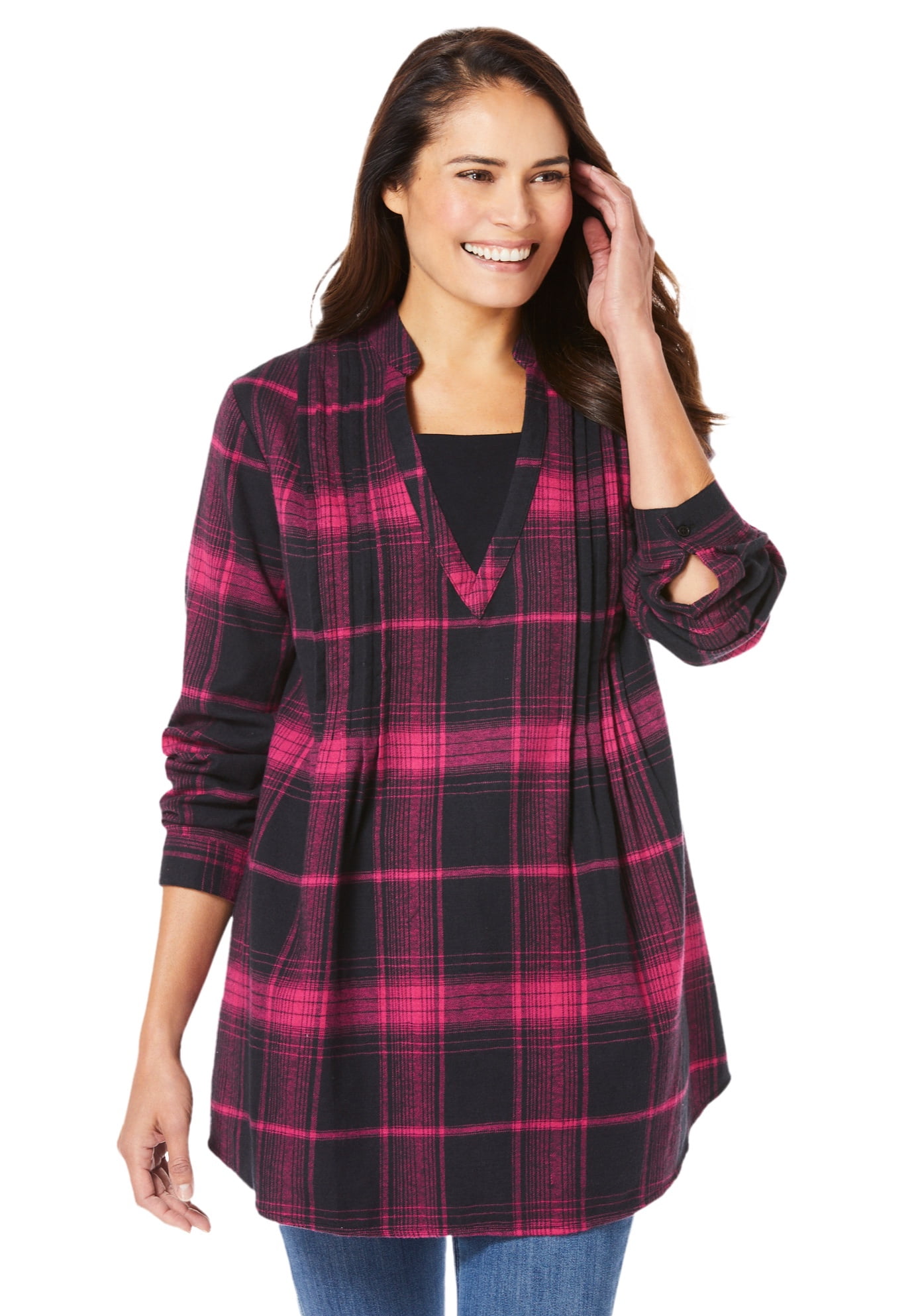 Plus Size Flannel Tunic With Layered Look