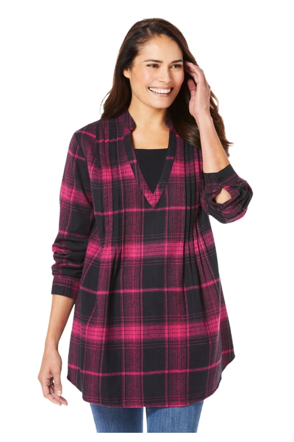 Plus Size Flannel Tunic With Layered Look