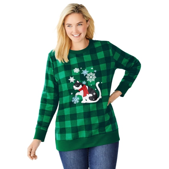 Woman Within Plus Size Fleece Holiday Sweatshirt
