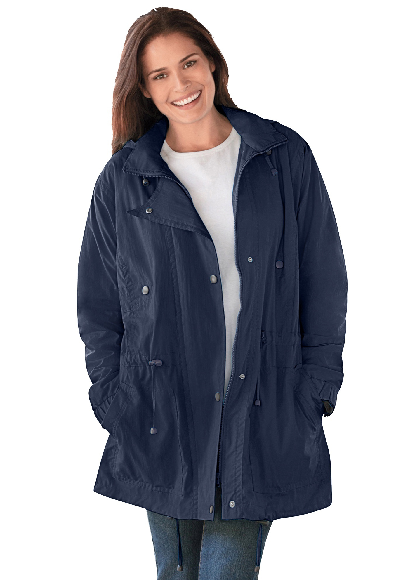 Woman Within Women's Plus Size Fleece-Lined Taslon Anorak Rain Jacket - image 1 of 6