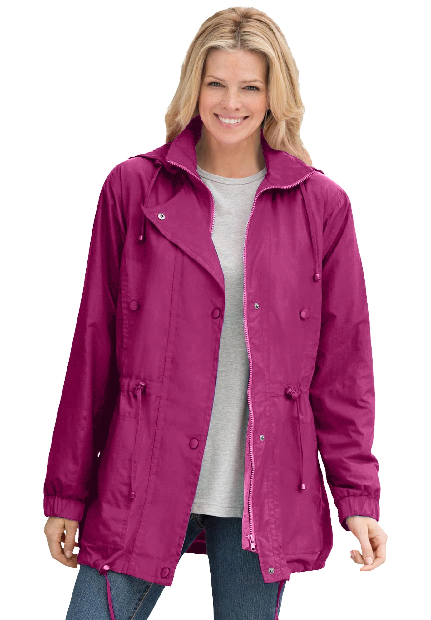 Woman Within Women's Plus Size FleeceLined Taslon Anorak Rain Jacket