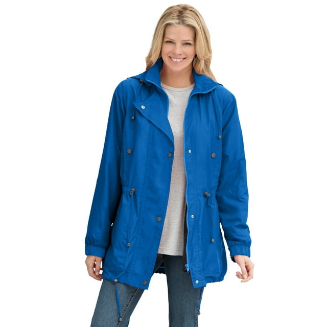 Woman Within Women's Plus Size Fleece-Lined Taslon Anorak Rain Jacket