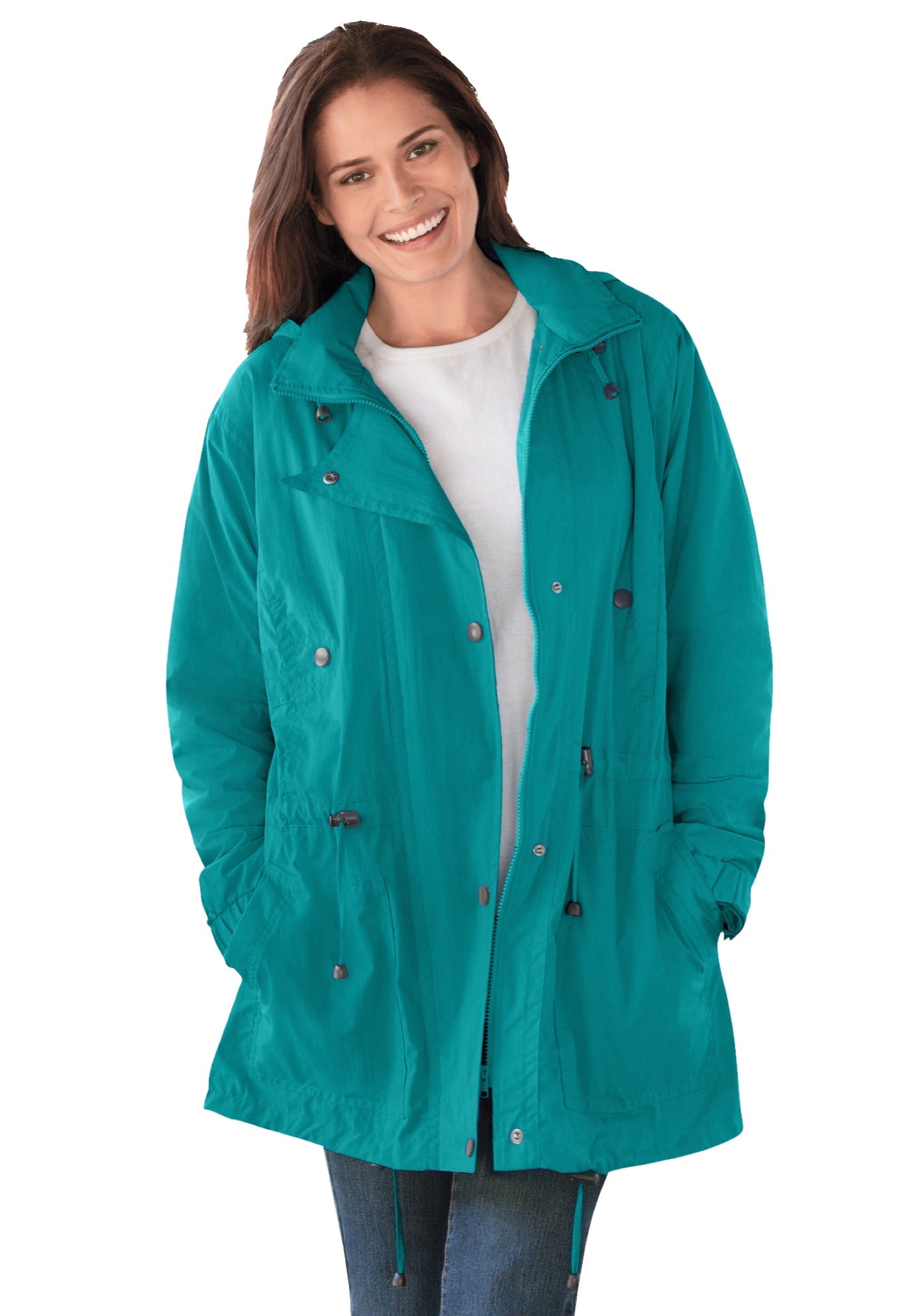 Woman Within Women's Plus Size FleeceLined Taslon Anorak Rain Jacket