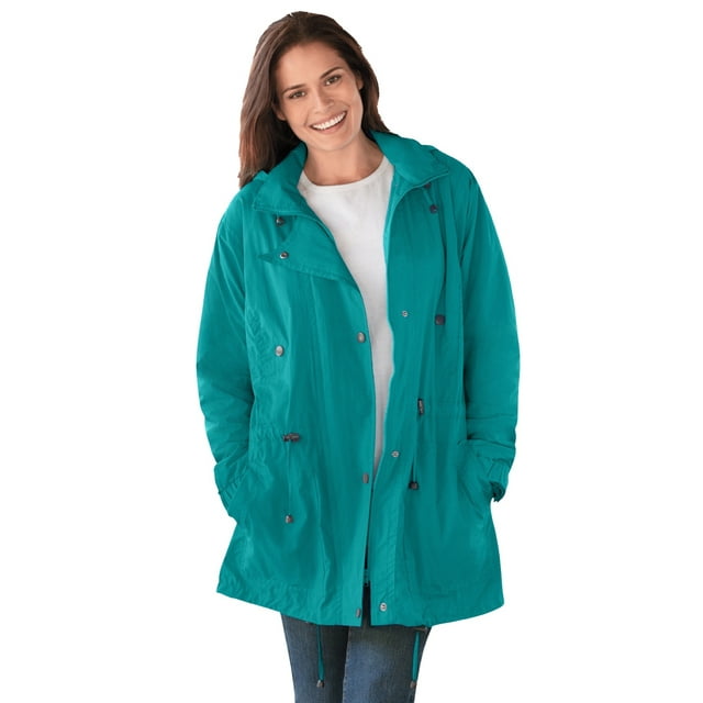 Woman Within Womens Plus Size Fleece Lined Taslon Anorak Rain Jacket