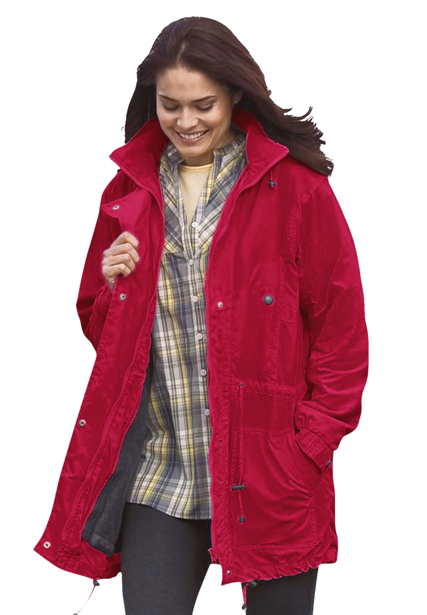 Woman Within Women s Plus Size Fleece Lined Taslon Anorak Rain