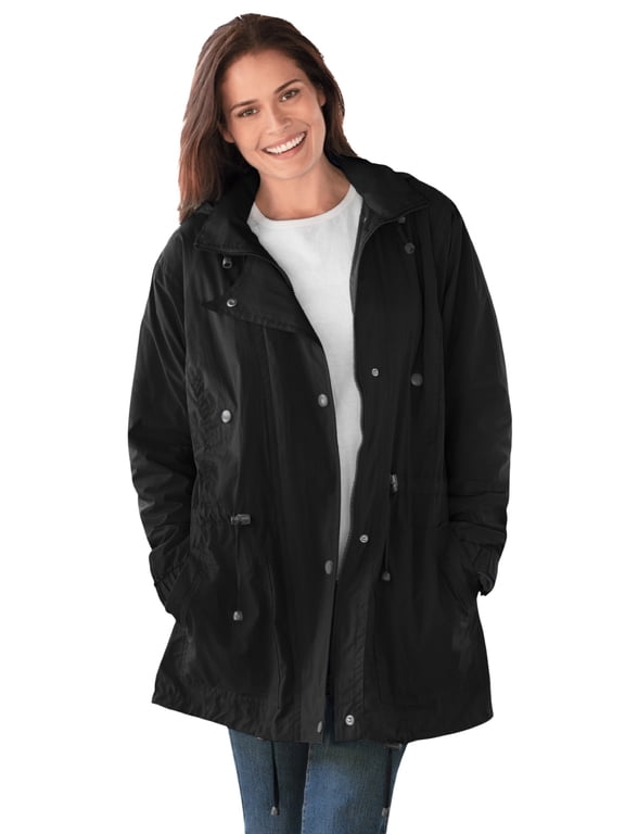 Plus Size Petite Taslon Anorak Jacket With Removable Fleece Lining