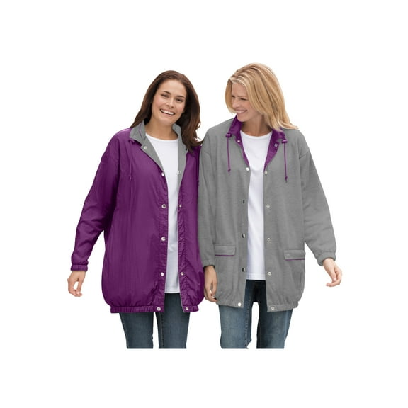 Woman Within Plus Size Fleece Nylon Reversible Jacket