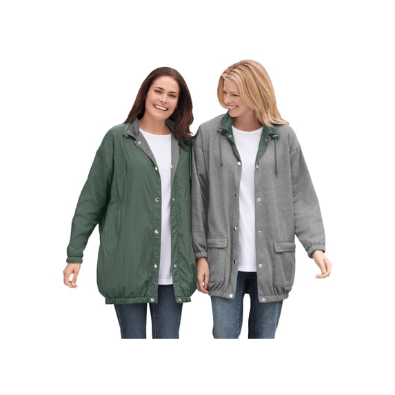 Woman Within Plus Size Fleece Nylon Reversible Jacket