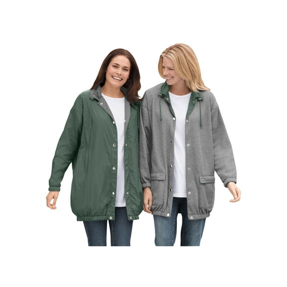Woman Within Plus Size Fleece Nylon Reversible Jacket