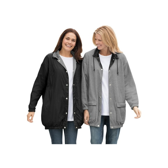 Woman Within Plus Size Fleece Nylon Reversible Jacket