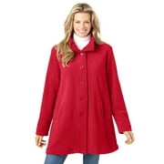 Woman Within Women's Plus Size Fleece Swing Funnel-Neck Coat