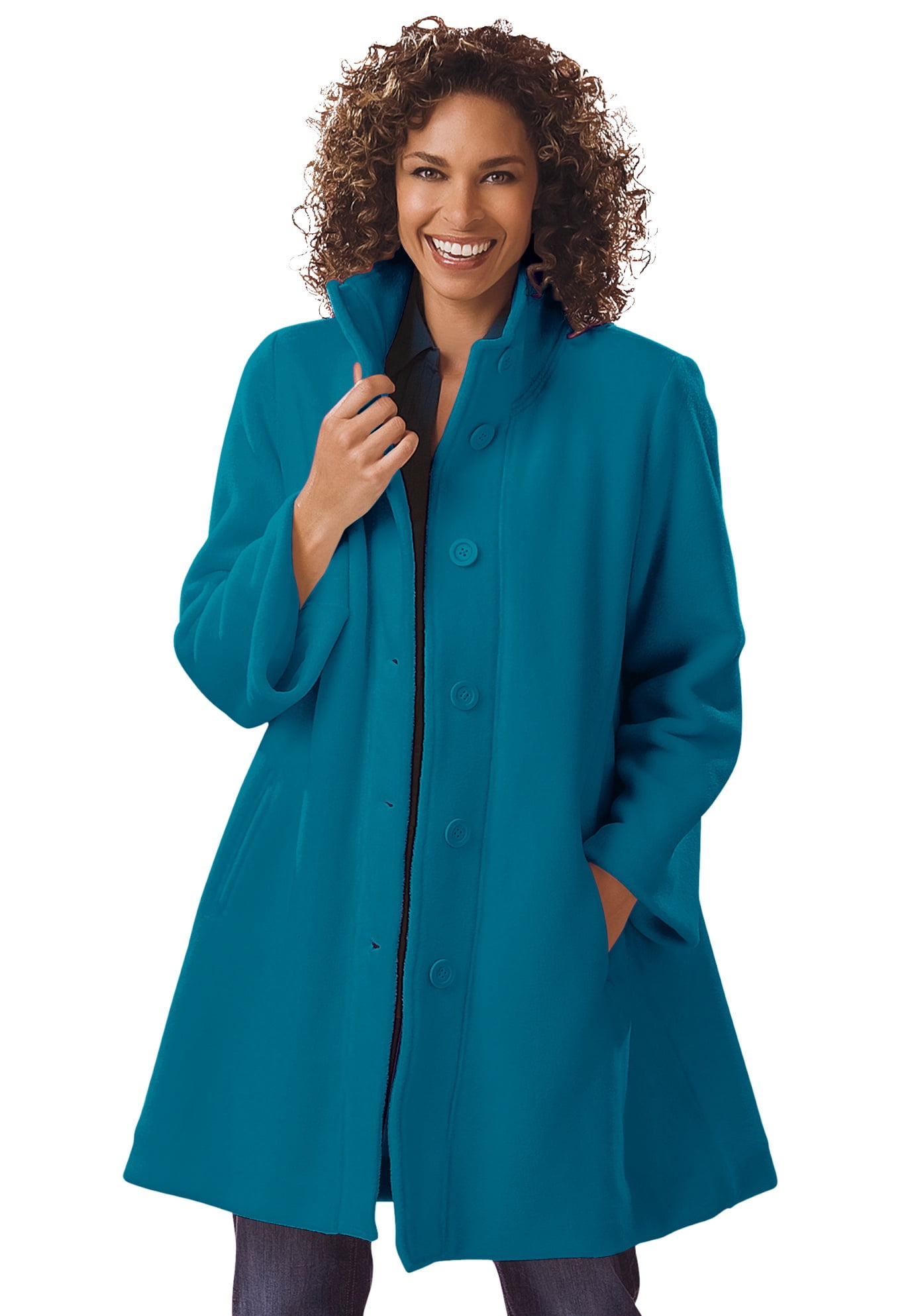 Woman Within Women's Plus Size Fleece Swing Funnel-Neck Coat Coat 