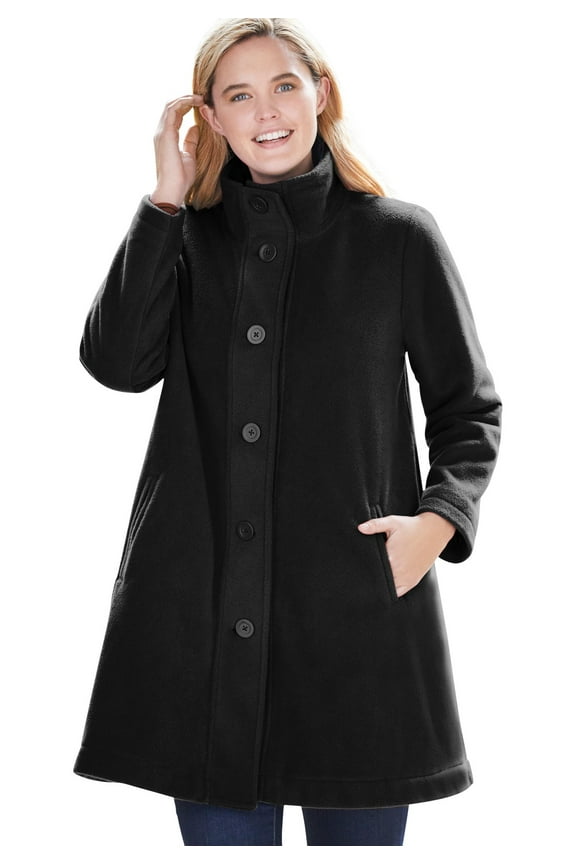 Plus Size Petite Fleece Swing Funnel-Neck Coat